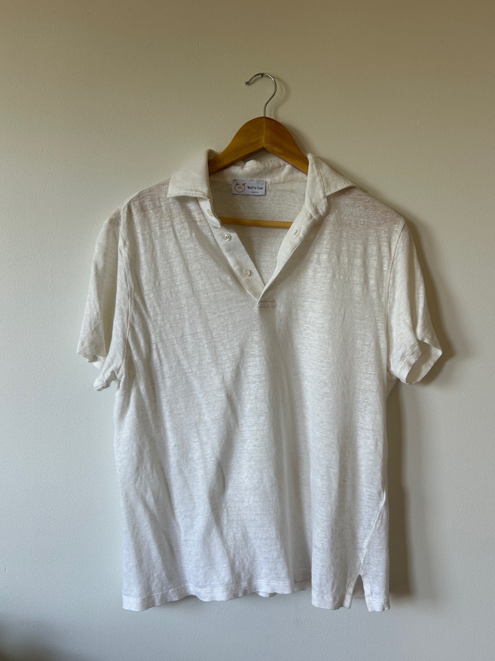 Wolf Vs Goat White 100% Linen Polo Shirt M